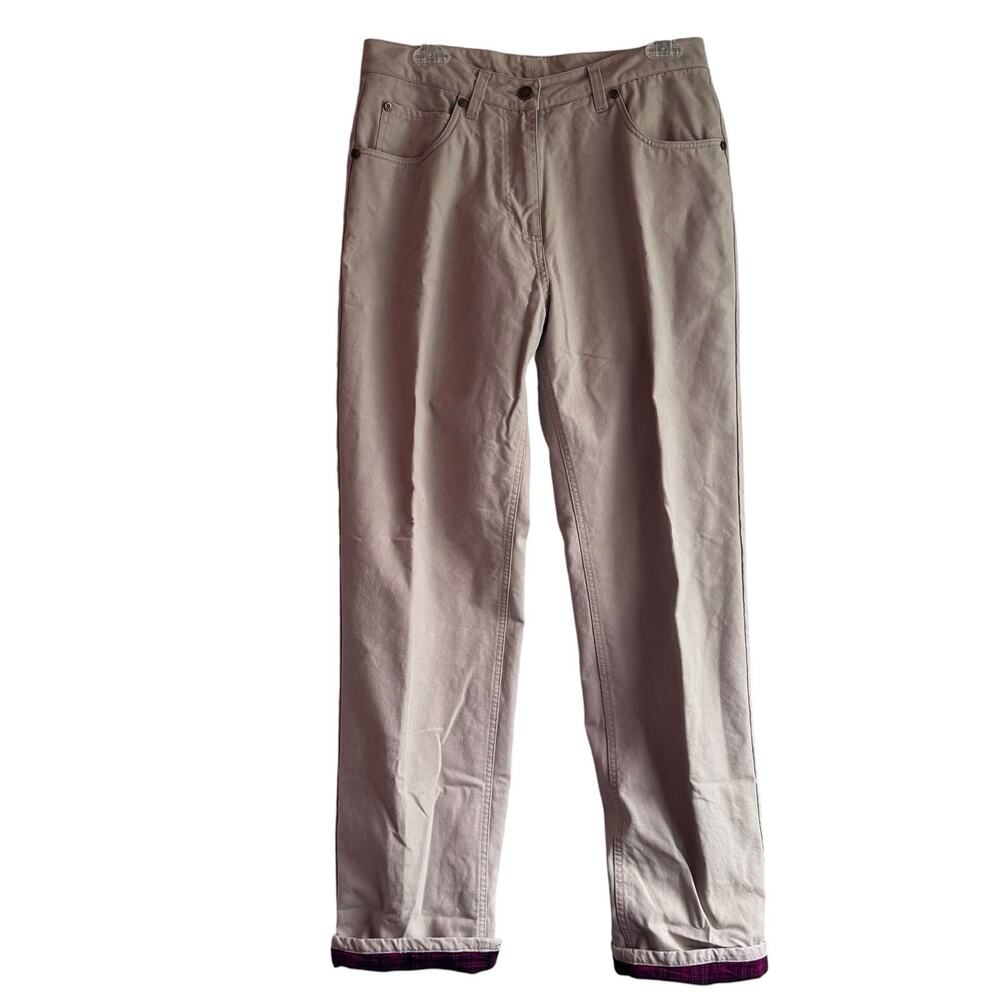 Woolrich Utility Canvas Pants Women 8 Khaki Flannel Lined Cabincore Camp Outdoor